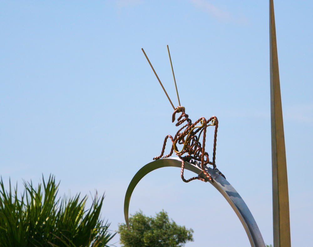 grasshopper made out of scrap metal.
